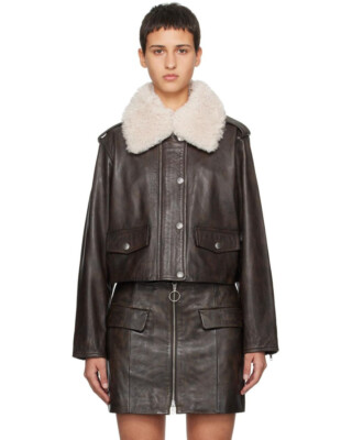 Stand Studio Womens Morgan Leather Jacket Worn Brown Size 34