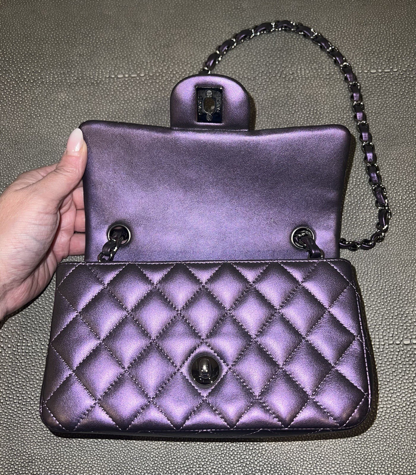 Chanel Mini Rectangular Purple Iridescent Calfski… - image 7