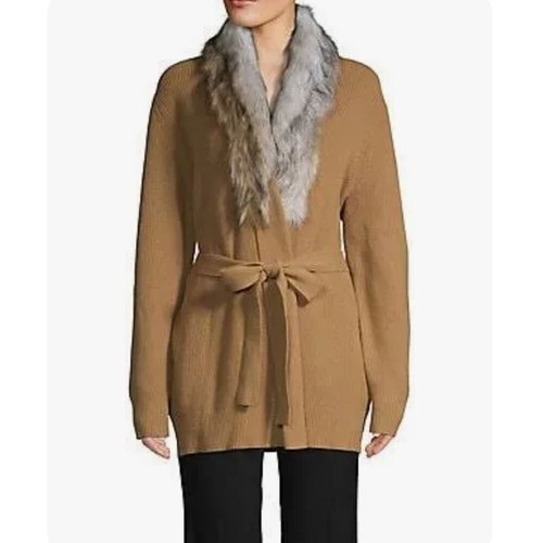 $195 NWT MICHAEL KORS Wool Cardigan Faux Fur Collar Sweater PLUS-SIZE 3X - Picture 2 of 18
