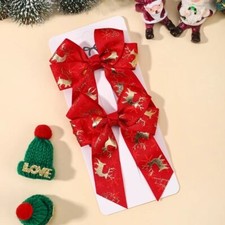 2pcs Deer Christmas New Year Hair Bow Ribbon Girl Kid Hair Christmas Accessories