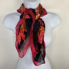 Mark Deggan Womens Square Scarf Wrap Magenta Gold Leaves 100% Silk VINTAGE