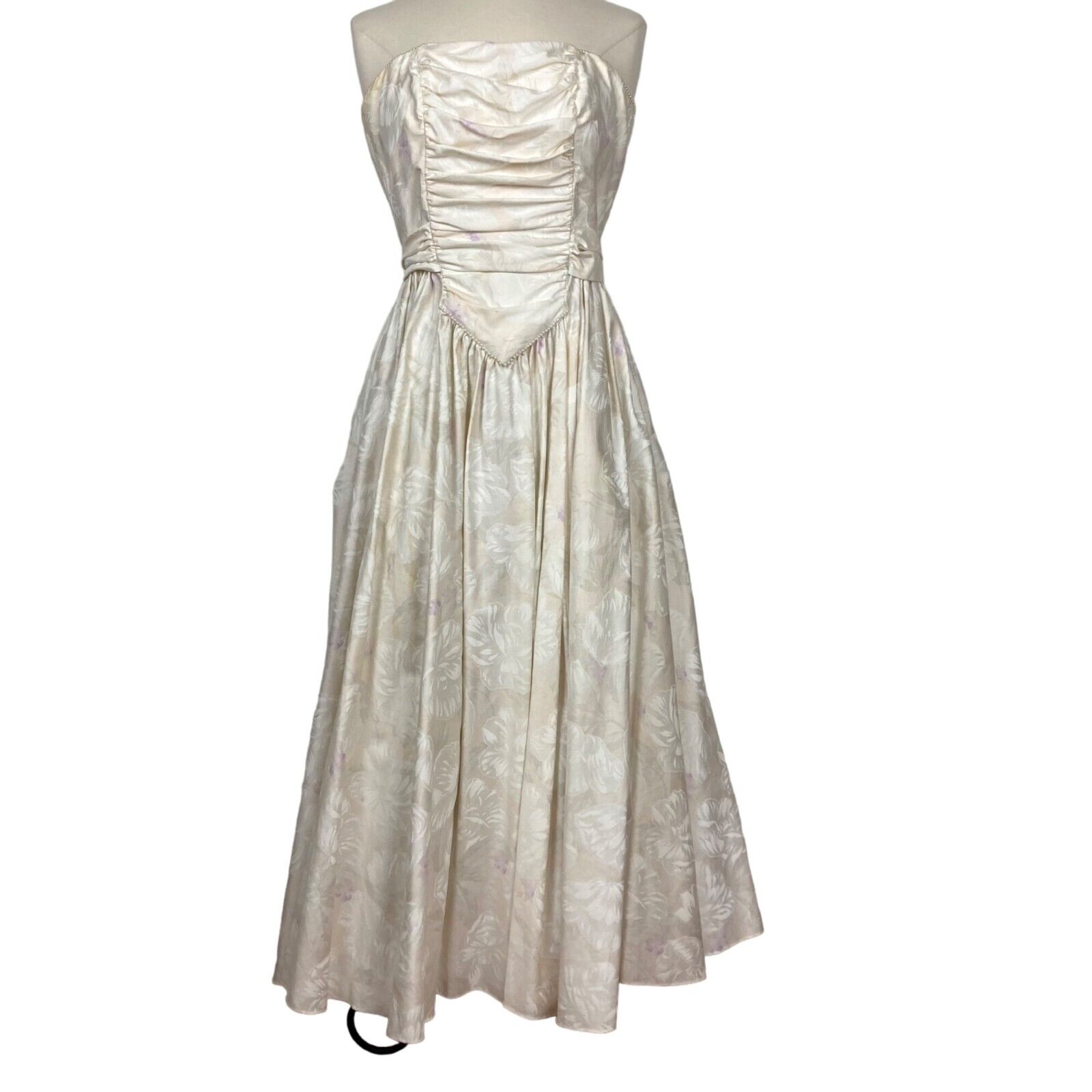 Bonwit Teller 80s Strapless Pastel Floral Dress 8… - image 1