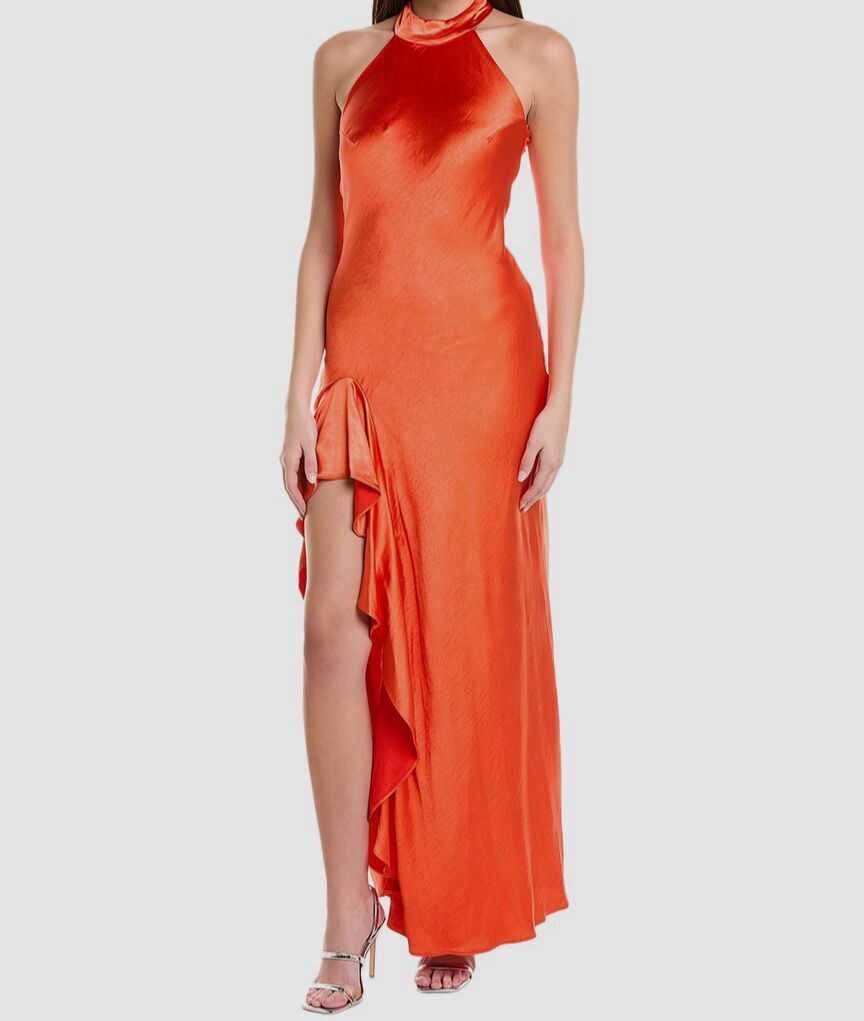 Taylor Women's Orange Ruffled Halter Dress Size 14