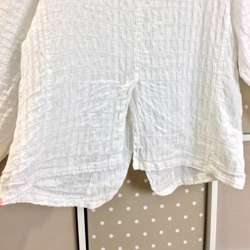 Grizas Linen Jacket Blazer Medium White Oversized Textured Top Pockets Lagenlook - Picture 14 of 18
