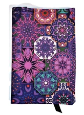 New! Standard Paperback Book Cover in Purple Geometric Multicolor Print Fabric