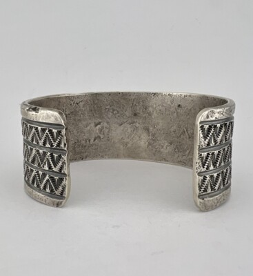 Vtg Stewart Billie Navajo Tufa Cast Sterling Silver Woven Cuff
