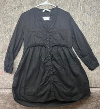 Zara Shirt Dress Womens Black Tencel Tunic Button up Roll Tab Sleeves M