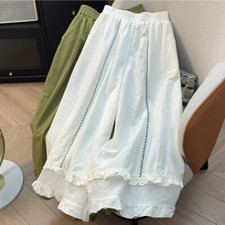 Damen Rüschen Saum Wide-Leg Hose Leicht Locker Freizeithose Gerade Bein