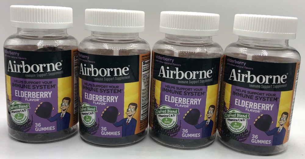 4PK Airborne Immune Support ~ 36 Gummies Each ~ Elderberry FLVR ~ EXP 3/25 ~ NEW