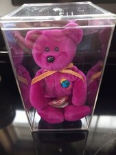 Ty Beanie Babies Millennium Bear Plush Toy, Purple w/Display Case