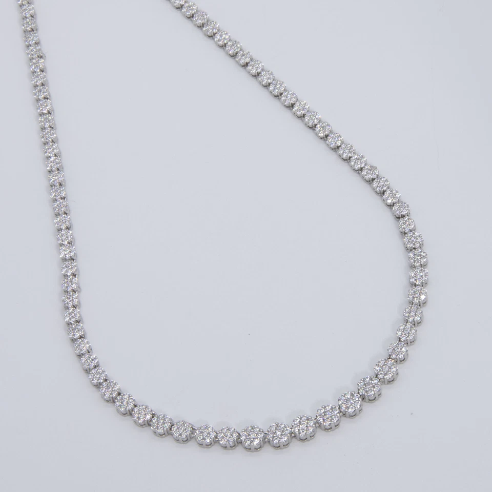 Colar de corrente de tênis graduado aglomerado de flores prata esterlina 925 - Imagem 3 de 4