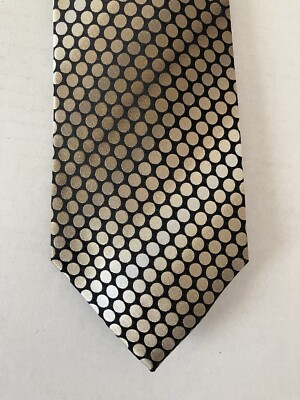 Luciano Versi Men's Necktie Tie Silk Black Bronze Circles Geometric 57''