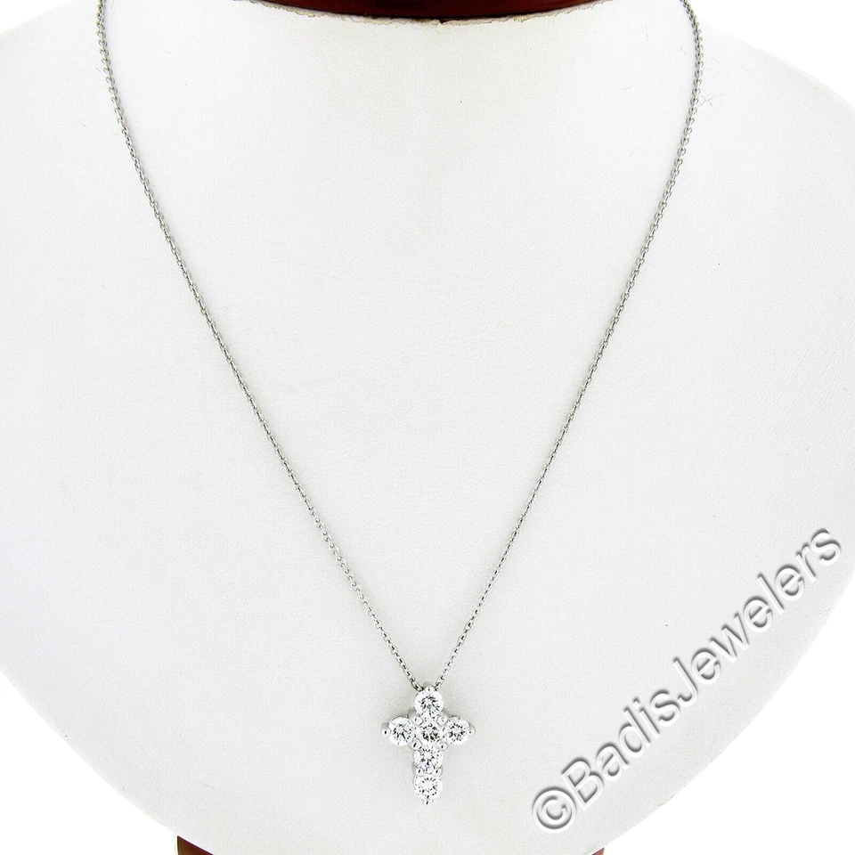Nuevo Colgante Cruz Diamante Brillante Redondo Punta Compartida Platino 1.53ctw con Cadena Foto 2 de 4