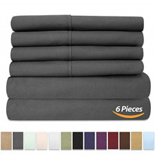 Queen Size Grey Bed Sheets Set 6 Piece Microfiber Deep Pocket, Extra Pillowcases