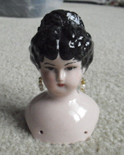 Vintage 1961 Glazed Pink Porcelain Woman Doll Head and Shoulders 3 3/4" Tall