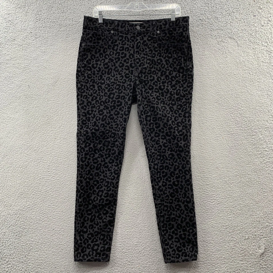 Madewell Leopard Print Mid-Rise Skinny Pants Women Size 31 Black Velvet Flocked
