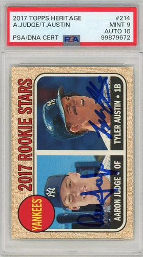 Aaron Judge Signed 2017 Topps Heritage #214 PSA 9/10 RC Tyler Austin Yankees MVP