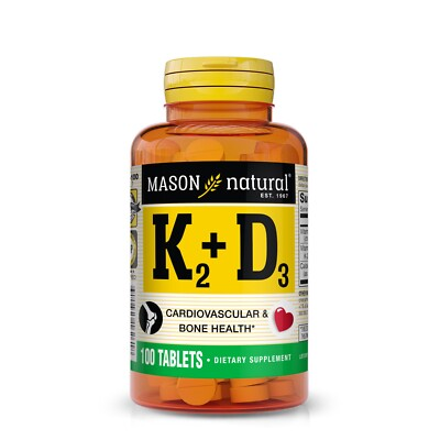 #ad Mason Natural Vitamin K2 100 mcg with D3 For Overall Health 100 Tablets $9.29