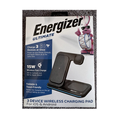 Energizer WCP312 3-in-1 Qi Wireless Charging Stand 15W Fast Charge Black