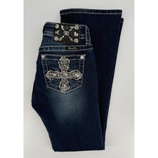 Miss Me Jeans Womens 26 Blue Boot Embellished Cross Pockets Dark Wash