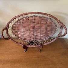 Vintage Oval Wicker & Chicken Wire Basket With Handles 17.5” X 10.75” X 2”