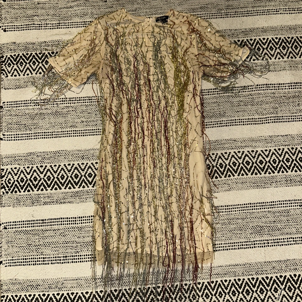 Vestido NastyGal Borla Cuentas Mini Arco Iris Cambio Boho Bohemio Festival Talla 2 Foto 3 de 4