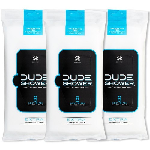 DUDE Wipes - On-The-Go Shower Wipes - 3 Pack, 24 Wipes - Unscented Extra-Larg...