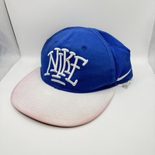VTG Nike Script Logo Hat White Blue Snapback Cap Embroidered Swoosh Youth Sz 4-7