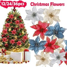 LOT Christmas Large Poinsettia Glitter Flower Tree Hanging Party Xmas Decor US