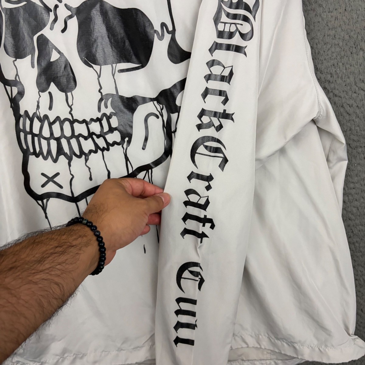 Black Craft Jacket Mens XL Off White Skull Graphic 1/4 Zip Hooded