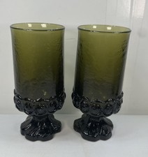 Tiffin Franciscan Madeira Olive Green 6.5" Footed Tall Iced Tea Glasses Set of 2