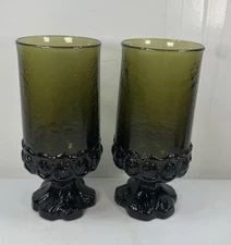 Tiffin Franciscan Madeira Olive Green 6.5" Footed Tall Iced Tea Glasses Set of 2