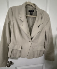 New York Company Women s Beige Stretch Blazer Jacket Button Front Pockets 16