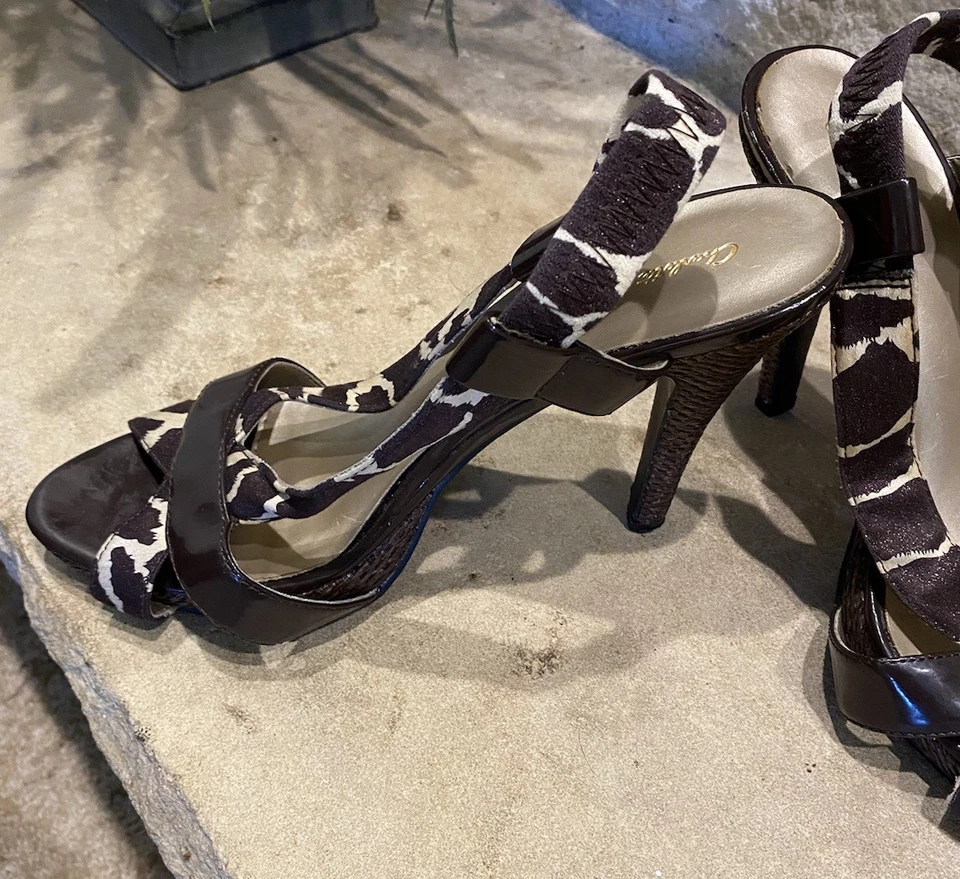 Charlotte Russe Size 9M Slingback W/Animal Print & Brown Peep Toe Heels - Image 4 of 4