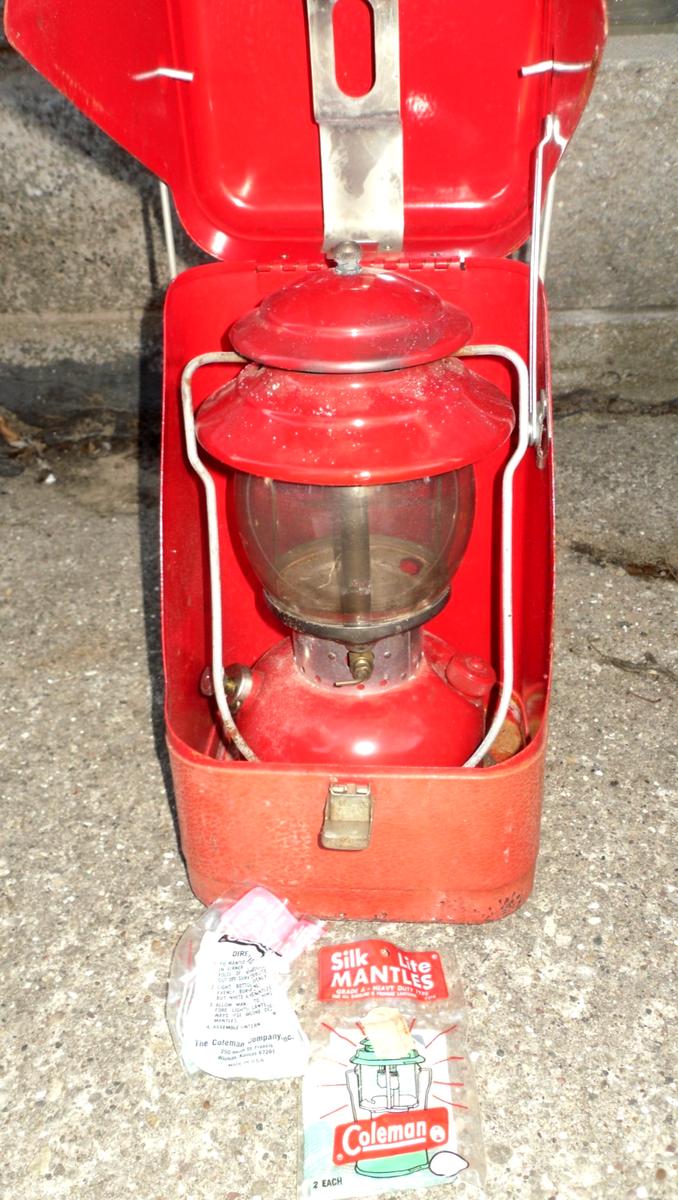 Vintage Coleman 200A Red Single Mantle Lantern plus Red Guillotine