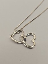 Sterling Silver Mother Daughter Friends Forever Double Heart Pendant Necklace