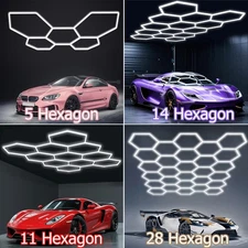Hexagon Garage Lights 5-28 Grid System Honeycomb Hex LED Light for Car Shop Gym