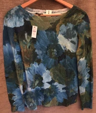 Talbots NWT Painterly Floral Sweater And Scarf Set Size Medium Petite Cotton Bld