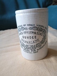 ANTIQUE JAMES KEILLER & SONS DUNDEE MARMALADE STONEWARE JAR C1875