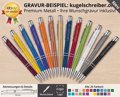 Metall Kugelschreiber Großraummine mit Wunschgravur Werbung graviert ab 10 Stück