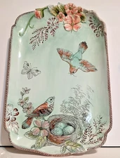 Fitz and Floyd English Garden Serving Platter, Handpainted, 17 Inch, Blue