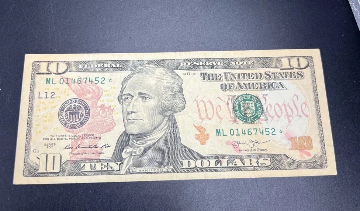 2013年10ドル紙幣 シリアル番号が非常に低い 未使用、鮮明、鑑定済み