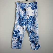 Bryn Walker Cotton Elastic Waist Pants-Blue Watercolor Floral-Lagenlook-MED