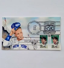 LOU GEHRIG 1989 First Day Cover FDC Original Artwork Signed Envelope HOF 50th NY