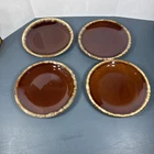 Vintage Hull Pottery Brown Drip Glaze 4 Round Dinner Plates 10.5"