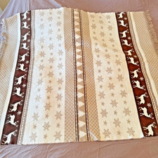 Throw Blanket Christmas Reindeer, Winter Snowflakes, Reversible 51"x63"