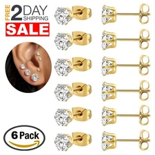 6 Pares Pendientes De Circona Cúbica Aretes Chapado 18K En Oro Para Mujer Niñas