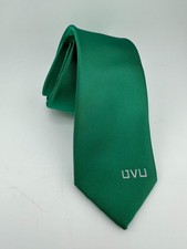 UVU The Town  Co Green Necktie Solid Logo Tip 100 Polyester