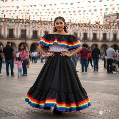 Traditional Mexican Jalisco set double vuelo skirt Set   Handmade Two-Piece 