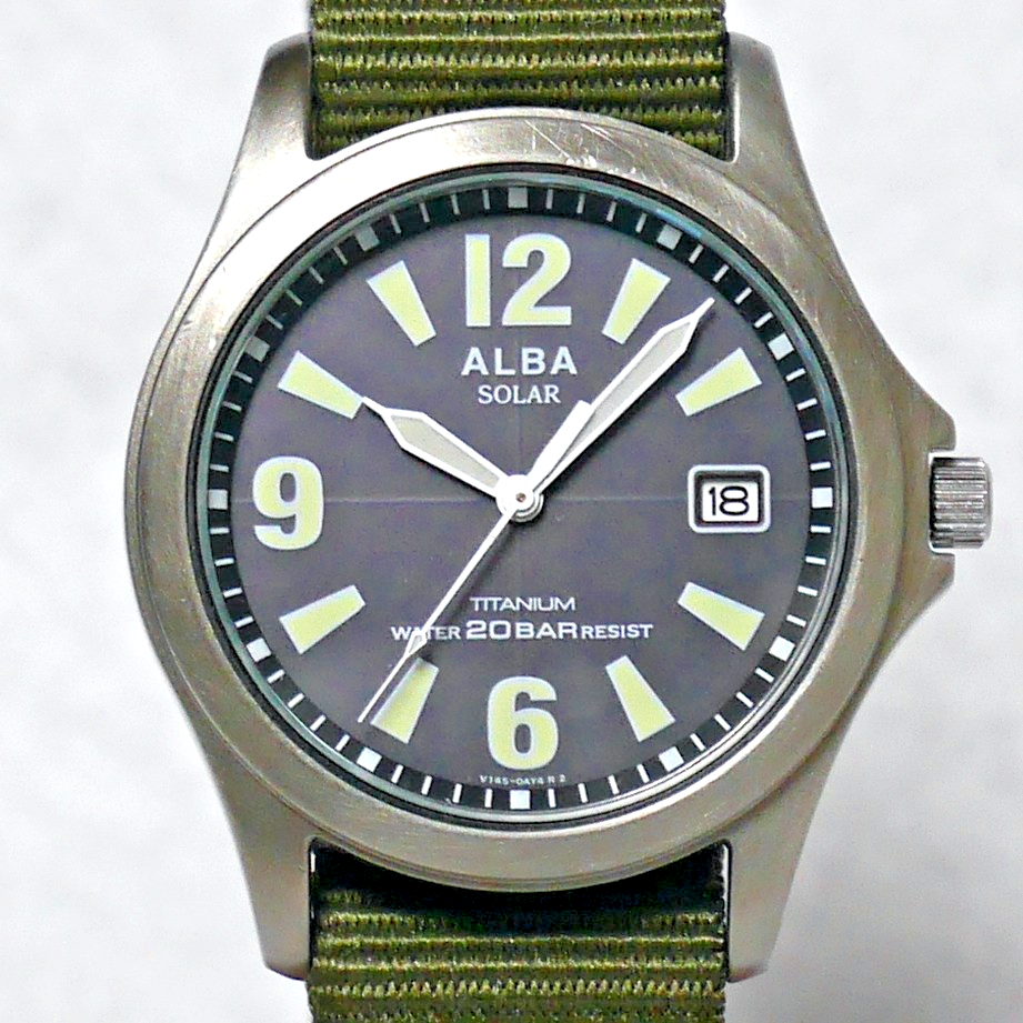 SEIKO ALBA Military Watch V145 2003 Black Titanium Solar Power